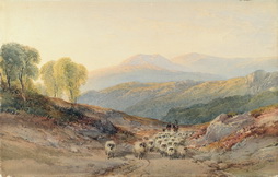 Shepherd with His Flock at Sunset