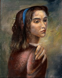 Portrait of a Woman with Blue Ribbon in Hair 