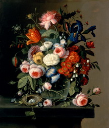 Floral Still Life With Nest of Eggs