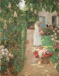 Gathering Flowers in a French Garden